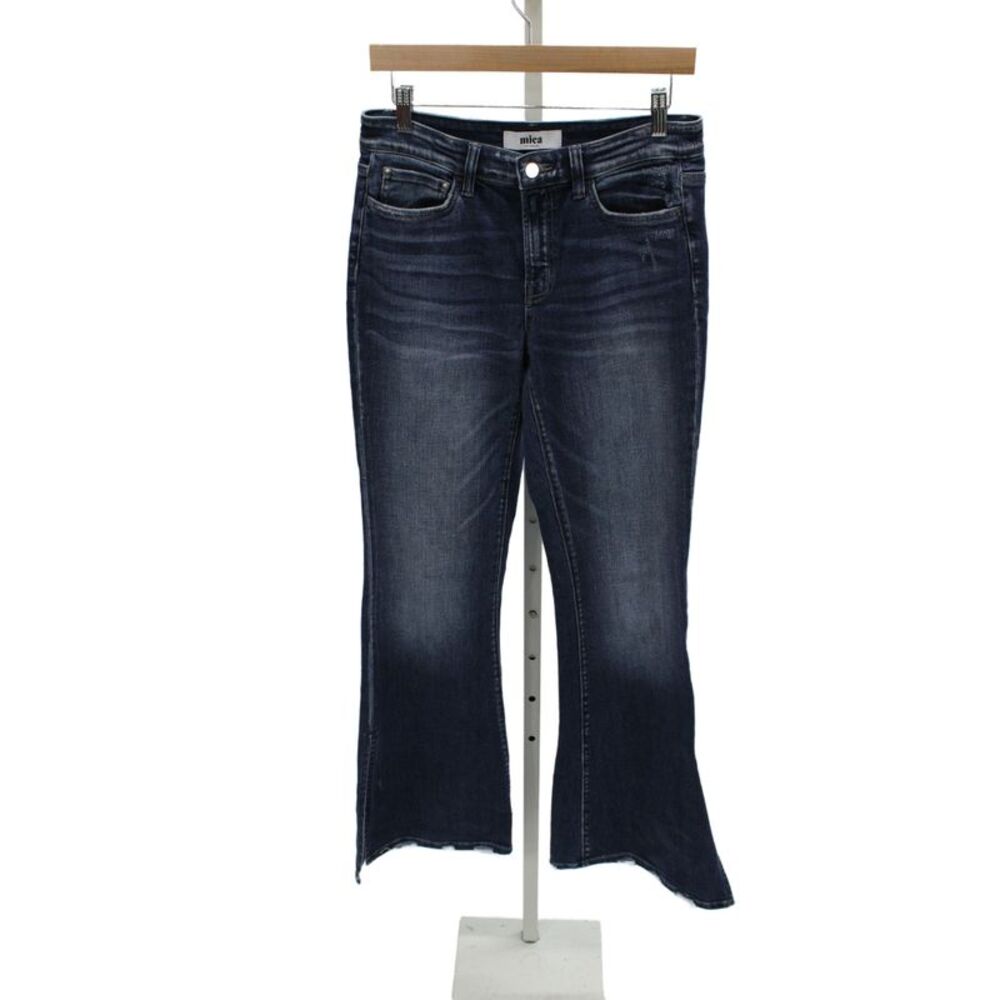Mica Womens Flared Jeans Blue Mid Rise Cotton Blend Boho Inseam 33 Size 28